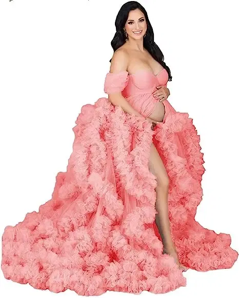 Color: light yellow, Maternity Size: XL, Ships From: CHINA - Tulle Long Maternity Dress Photoshoot п?»?°?‚ь?µ photography dresses baby shower dresses for pregnant woman п?»?°?‚ь?µ д?»я ?±?&