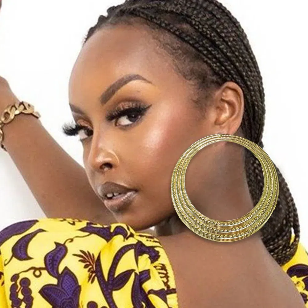 Metal Color: BROWN - Gold Color Stud Earring Pendant Big Geometric Hoop Earrings For Women Round Circle Earrings Hoops Punk Jewelry 2022