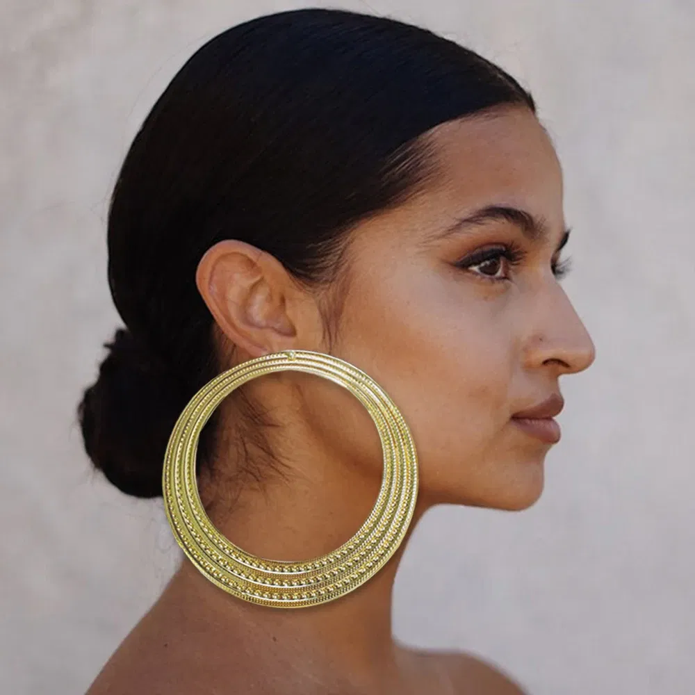 Metal Color: BROWN - Gold Color Stud Earring Pendant Big Geometric Hoop Earrings For Women Round Circle Earrings Hoops Punk Jewelry 2022