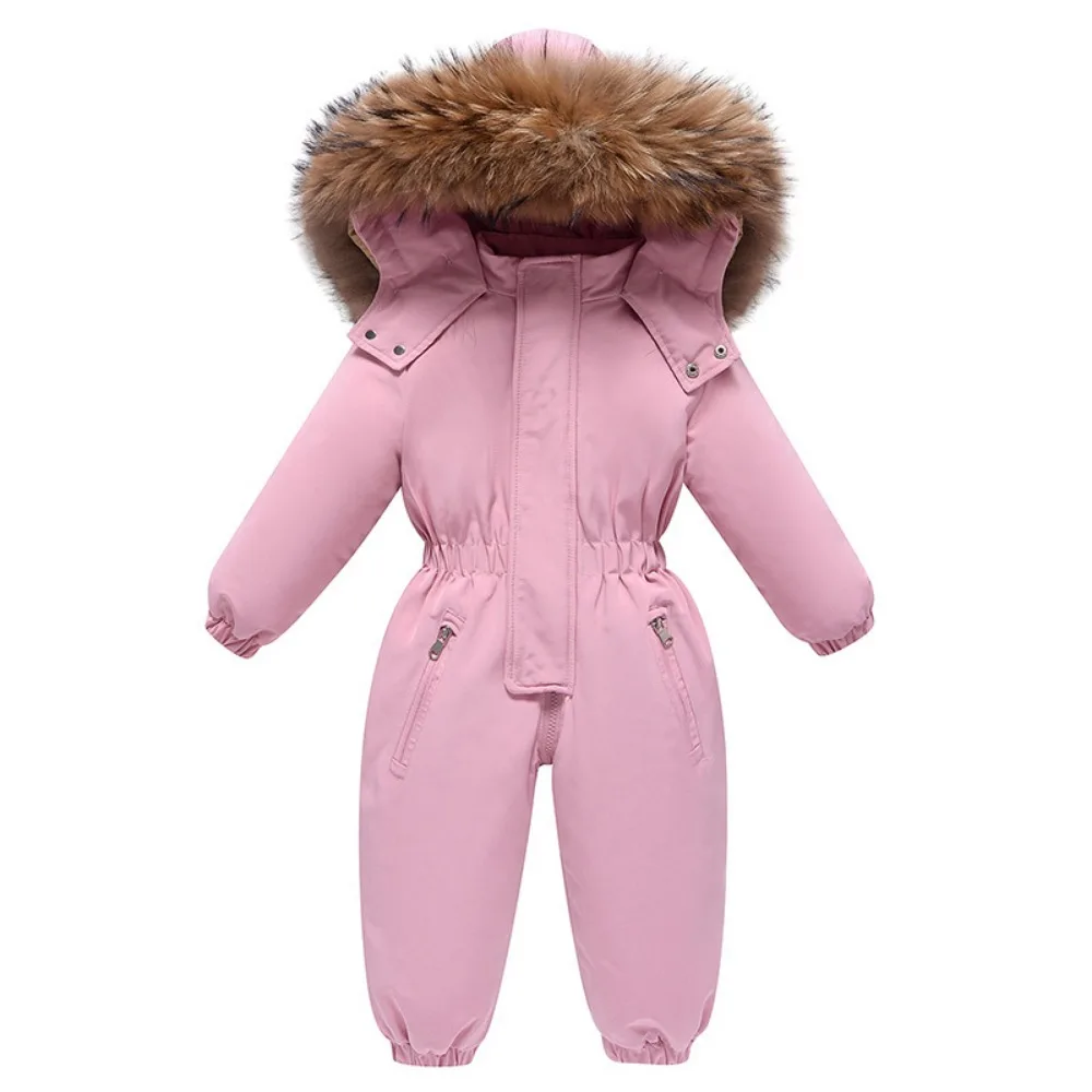 Color: Beige, Kid Size: 12M - 2024 New Cute Simple Children's One-piece Down Jacket 1-6 Years Old Outdoor Skiwear Jacket Crawling Suit Boys Girls Onesie