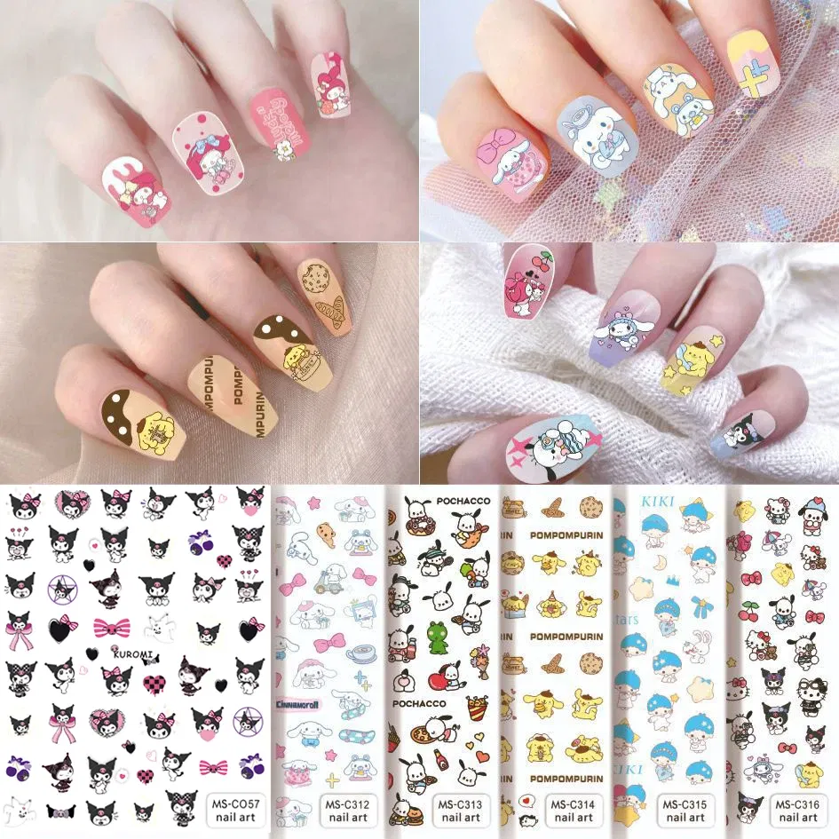 Color: Teal color - 1PCS 3D Cute Chulomi Melody Hello Kitty Cartoon Stickers For Nails Nail Accessories Mickey Mouse Barbie Princess Nail Stickers