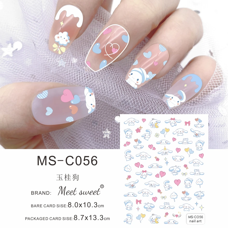 Color: Teal color - 1PCS 3D Cute Chulomi Melody Hello Kitty Cartoon Stickers For Nails Nail Accessories Mickey Mouse Barbie Princess Nail Stickers