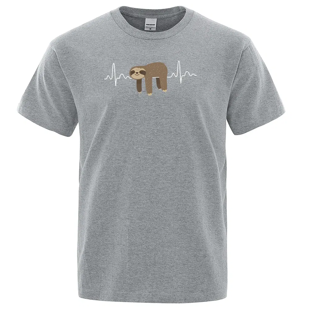 Color: GRAY, Size: S - Sloth Resting On Tummy Printing Mans T Shirts Crewneck Soft T-Shirts Comfortable S-XXXL Tee Shirts Oversized Casual T-Shirt Man