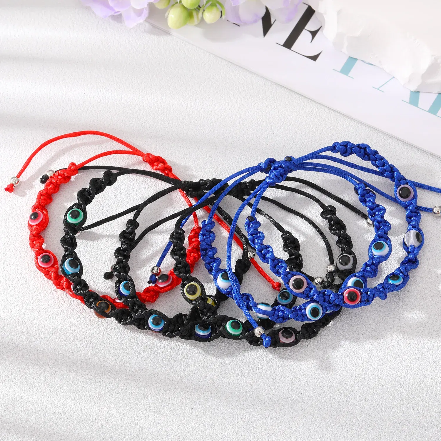 Metal Color: REDDISH BROWN - Prayer Turkish Hand Palm Evil Eye Braided Bracelet Blue Black Color Nylon Thread Lucky Couple Bracelet&Bangles Jewelry Men Women