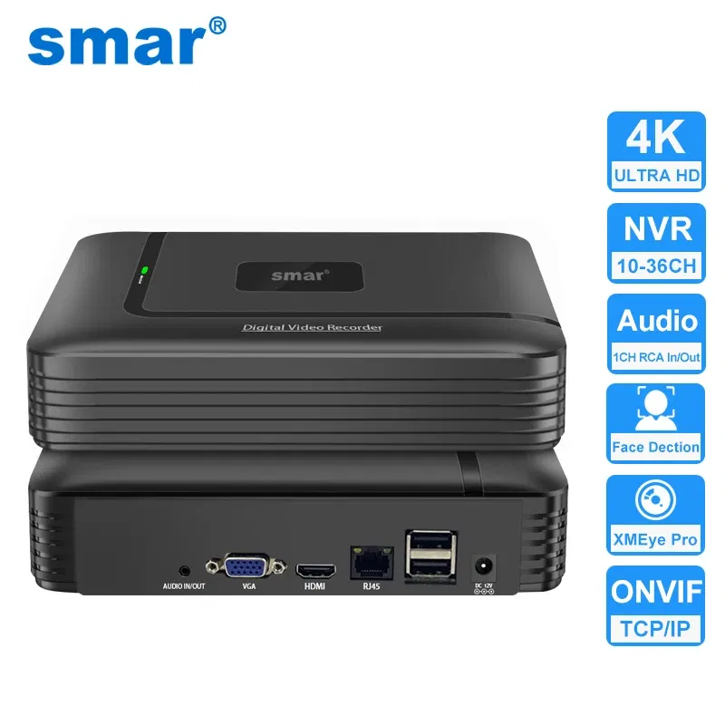 Video Input: 10CH, Ships From: CHINA, Plug Standard: US Plug - Smar H.265 CCTV NVR Face Detection 10CH 16CH 32CH 36CH Max 4K Output Security Video Recorder Motion Detect P2P Onvif XMEye APP