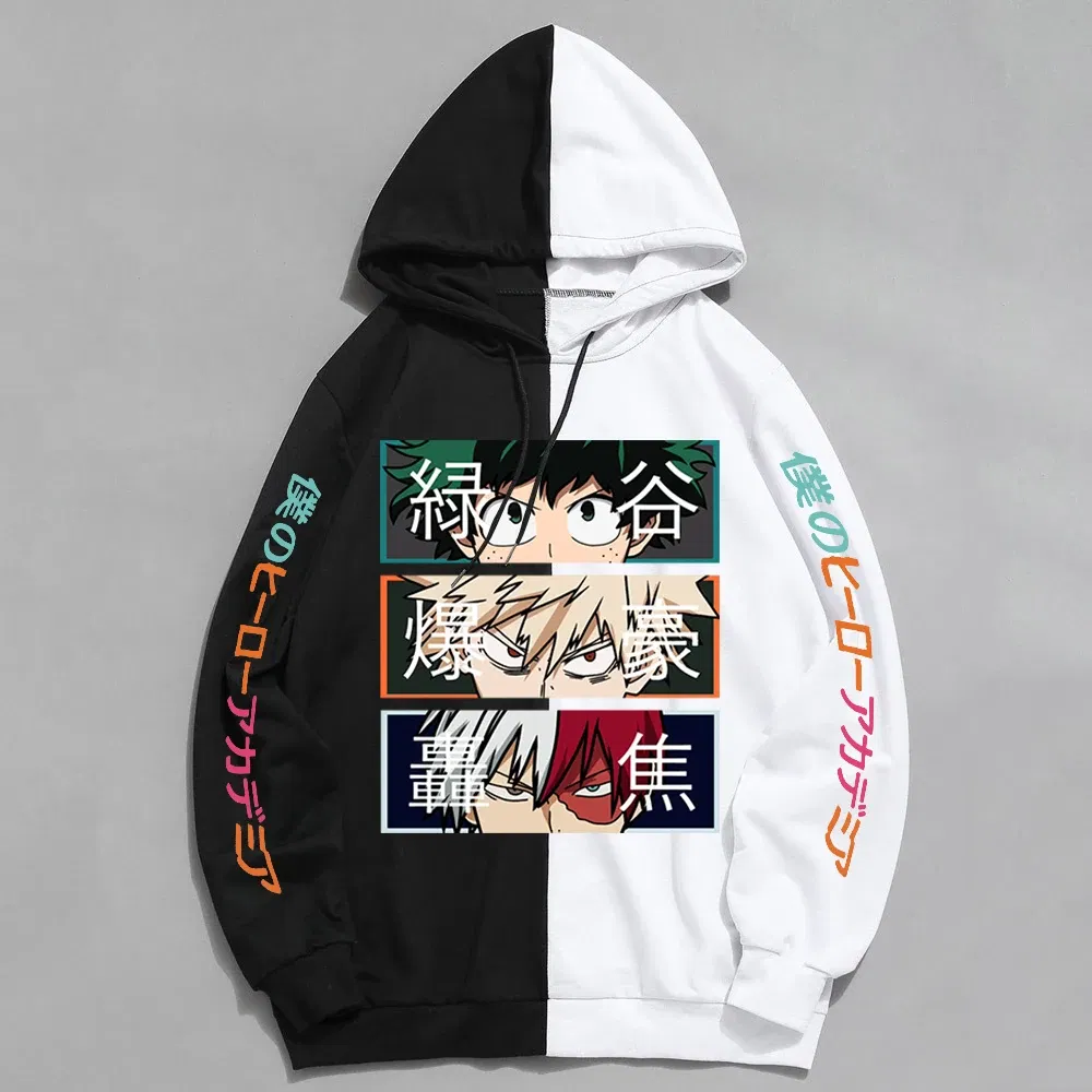 Color: SKY BLUE, Size: XL - 2022 New Anime My Hero Academia Hoodies Men Pullover Hiphop Hooded Sweatshirt Patchwork Women Streetwear Long Sleeve Unisex Tops