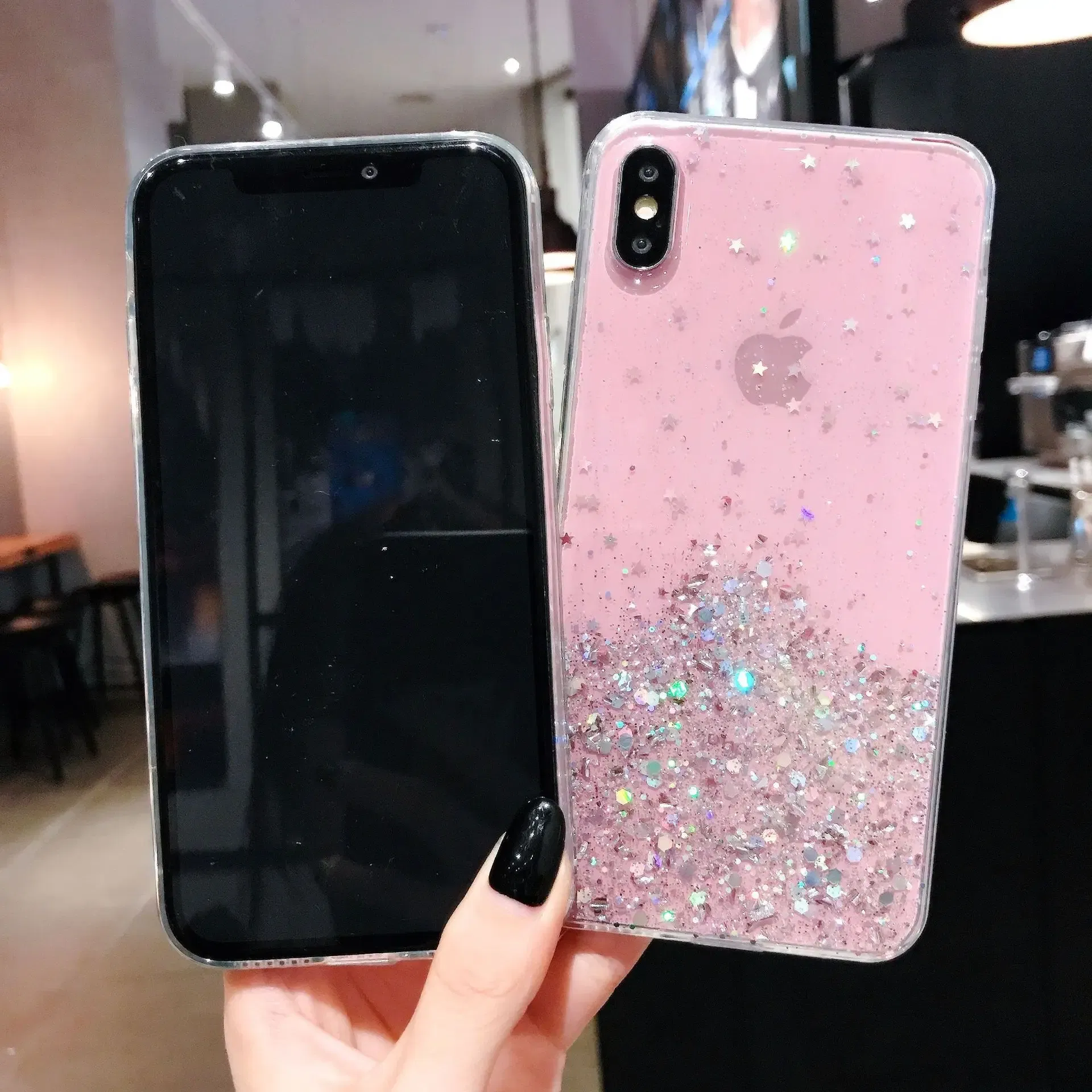 Color: black, Compatible-Phone Models: For iPhone 12 Pro Max - 16 Pro Max, Epoxy Resin Case, iPhone 15 Case with Sequins, Epoxy Case, iPhone 14 Case, Glitter Girls Designs, 13 Pro Max, 15Pro