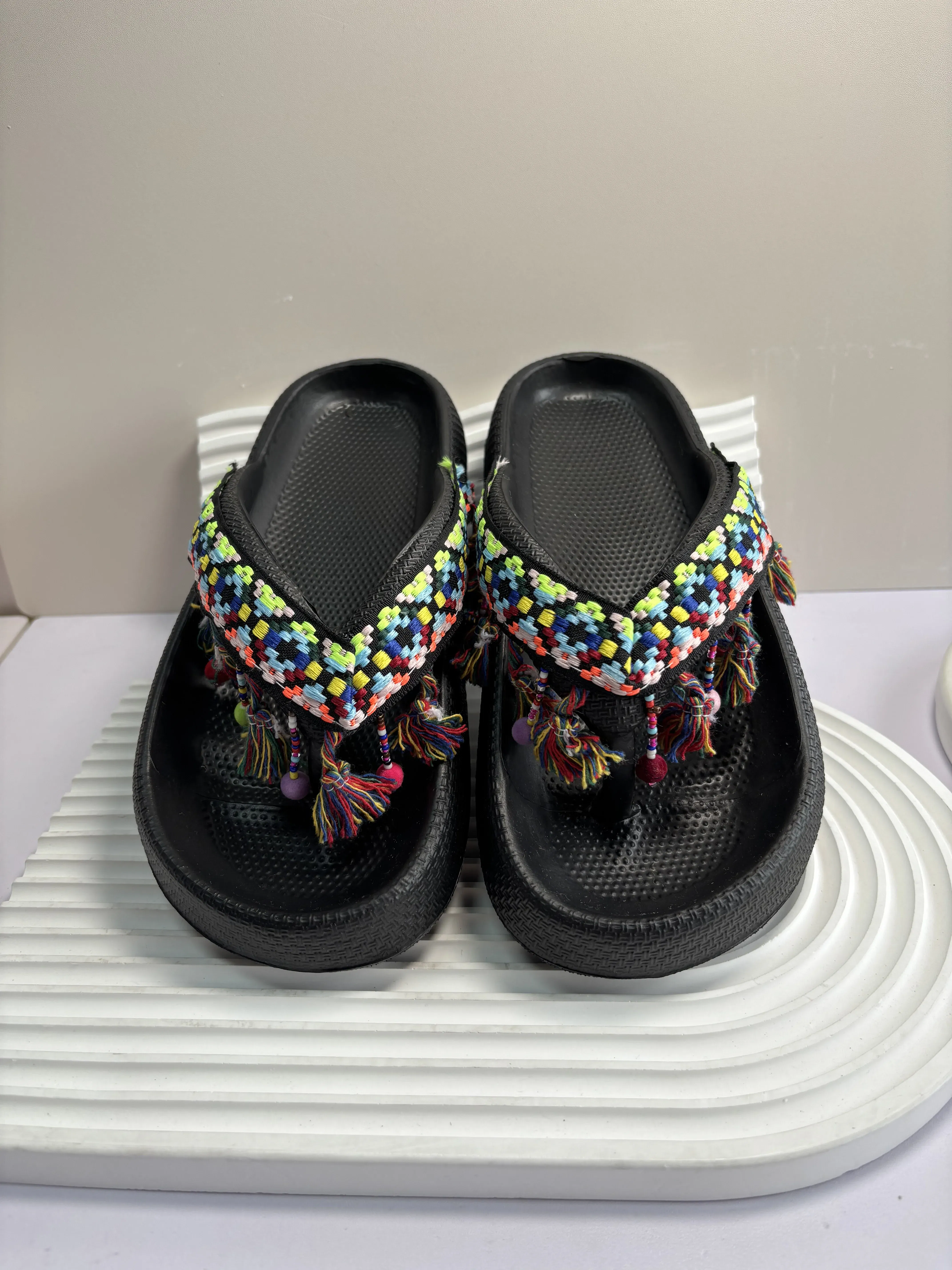 Color: Burgandy, Shoe Size: 40-41 - Summer Multi Color Women's Flip Flops Fashionable Metallic Teddy Bear Bow Slide Sandal Beach Vacation Home Versatile Footwear
