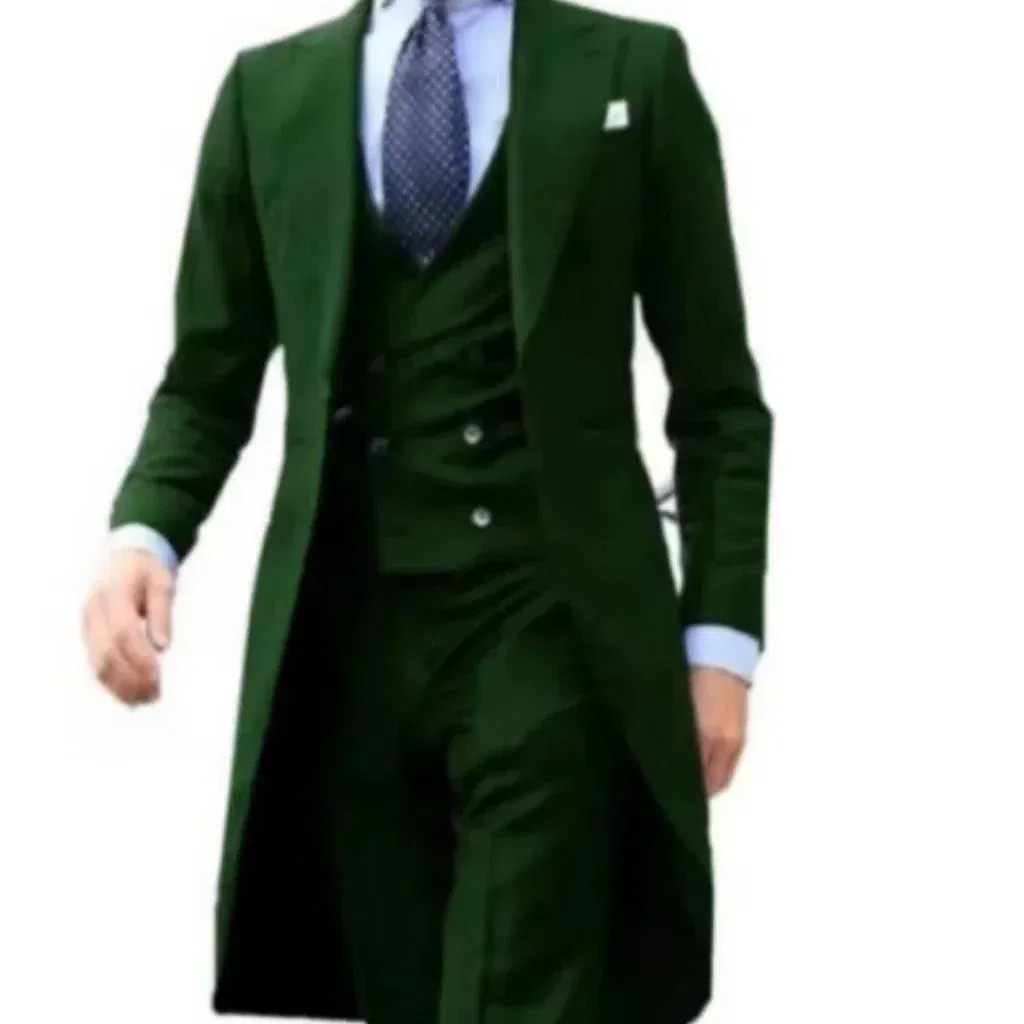 Color: green, Size: 6XL - Elegant man suit Slim Fit Suit Luxury Formal Tuxedos Wedding 3 Pieces Blazer Vest Pants Set Long Tail Coat One Button Custom