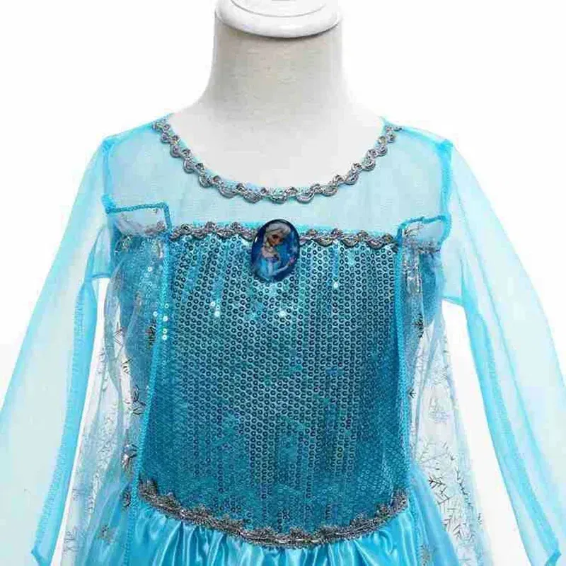 Color: green, Kid Size: 14 - Disney Girls Cospaly Snow Queen Elsa Costumes Kids Carnival Party Prom Gown Robe-Playing Children Clothes Frozen Princess Dress