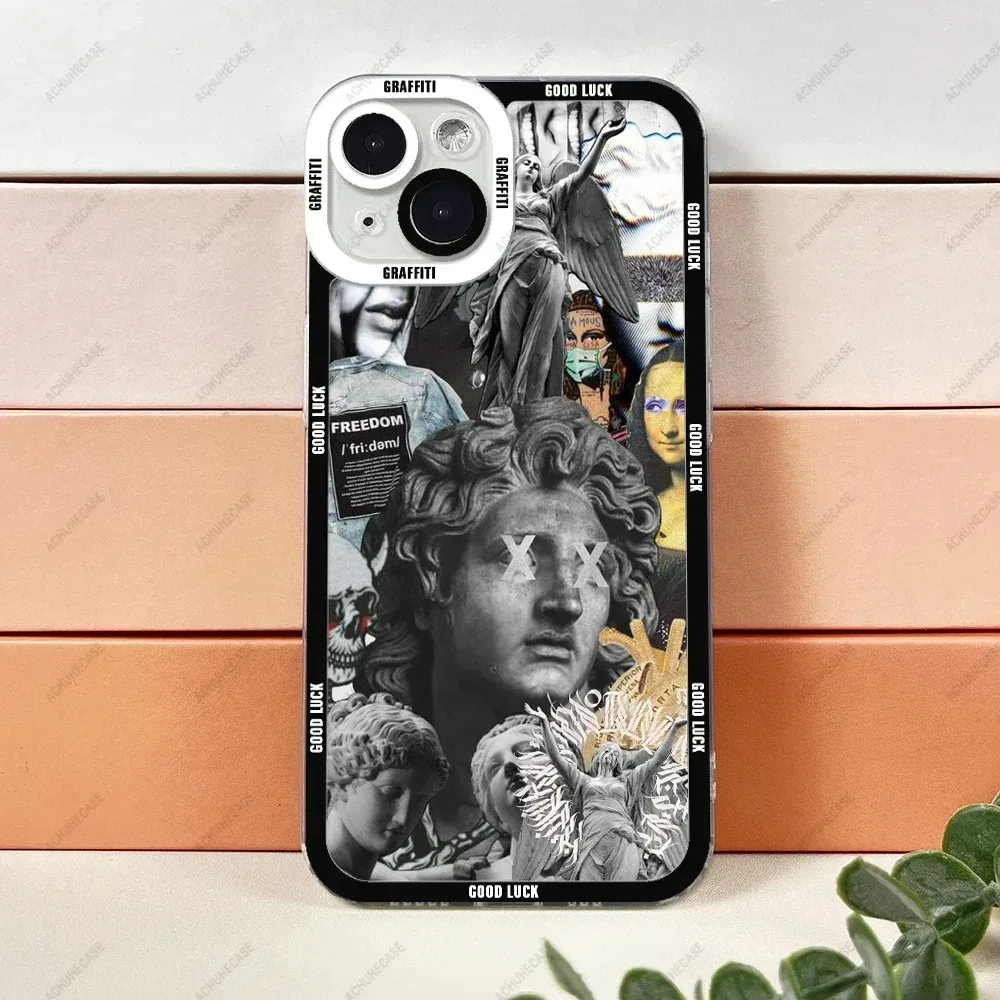 Color: Clear, Material: PP - Aesthetic Statue Art Phone Case For iPhone 16 15 14 13 12 11 Pro Max XS X XR Plus Mini Luxury Transparent Soft Funda