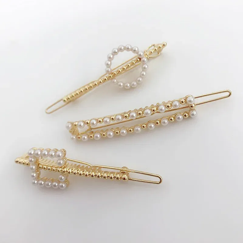 Color: Blue - 2019 New Fashion geometric Pearl rhinestone hairpin ball side clip Accessories For Women Girls Hairgrip Hairclip Headwear