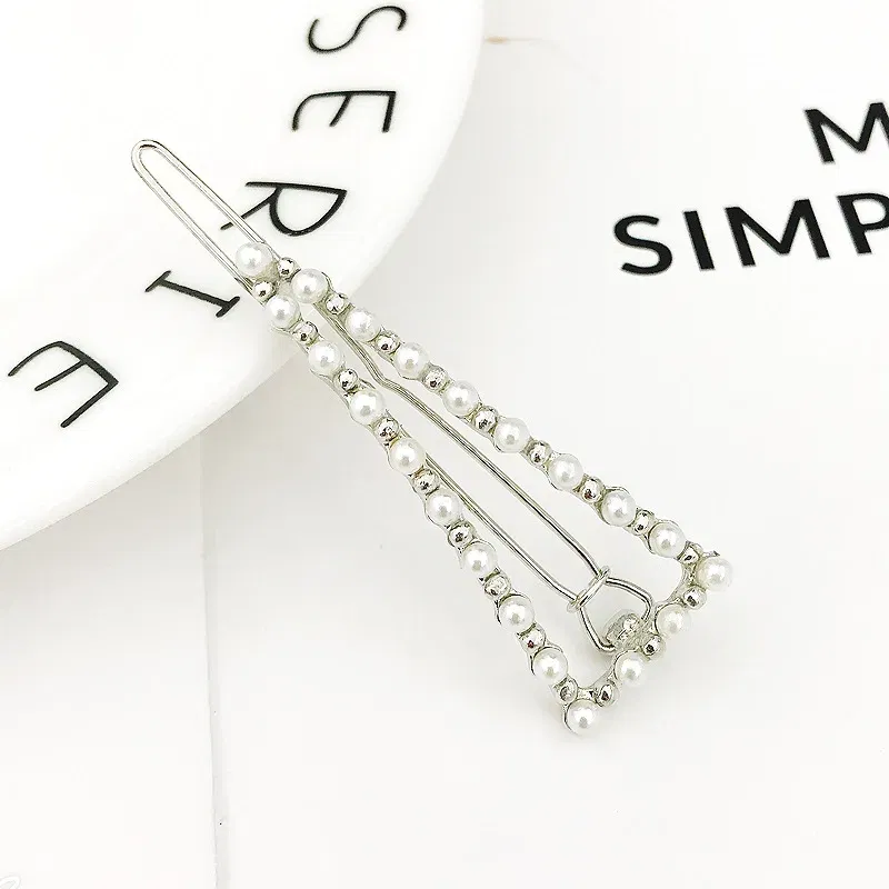 Color: Blue - 2019 New Fashion geometric Pearl rhinestone hairpin ball side clip Accessories For Women Girls Hairgrip Hairclip Headwear