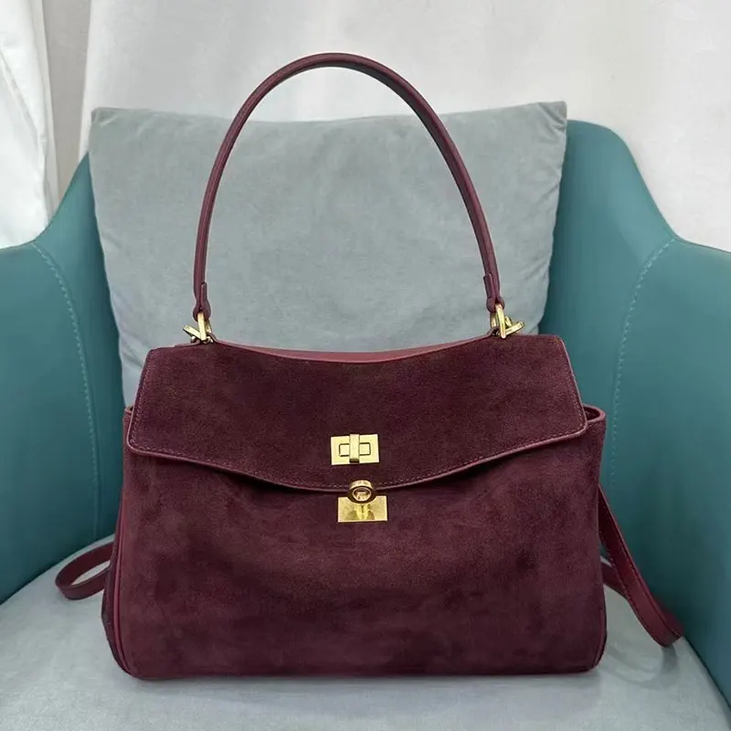 Color: black, Size: L - Luxury Design Women Tote Bag Suede Shoulder Bag High Quality Fashion Brown Ladies Handbag Large Capacity Versatile