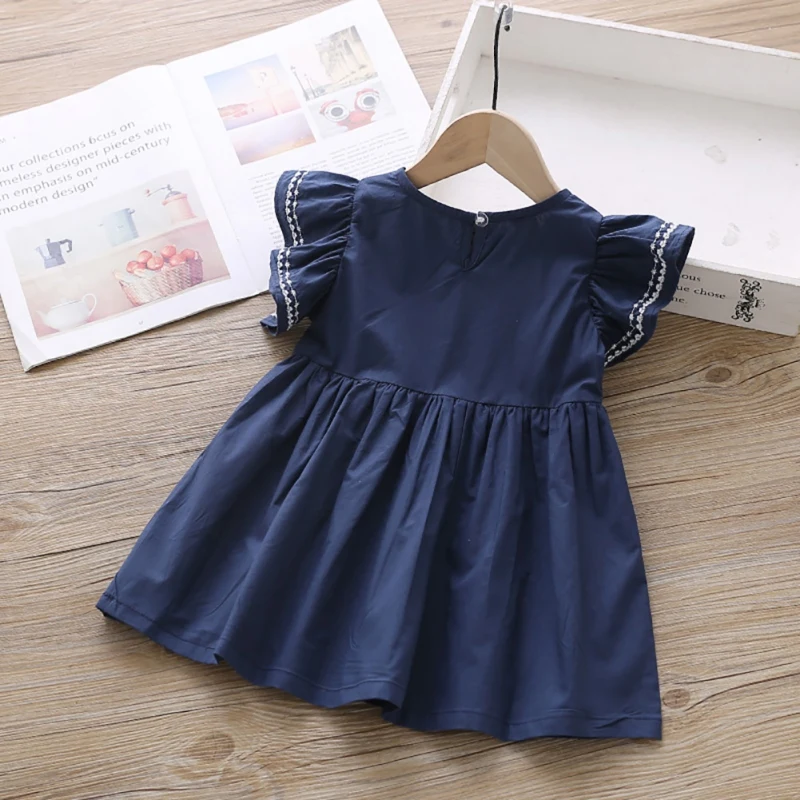 Color: WHITE, Kid Size: 4T - Summer Baby Girl Princess Dress Casual Fashion Baby Girl Flying Sleeve Bow-knot Princess Dress Kids Clothing For 1-6 Years Old