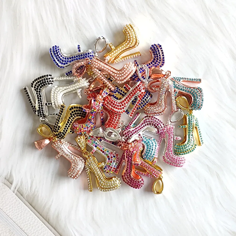 Metal color: Imitation Rhodium Plated - 1pc High Heel Shoe Charms for Women DIY Jewelry Accessories S9
