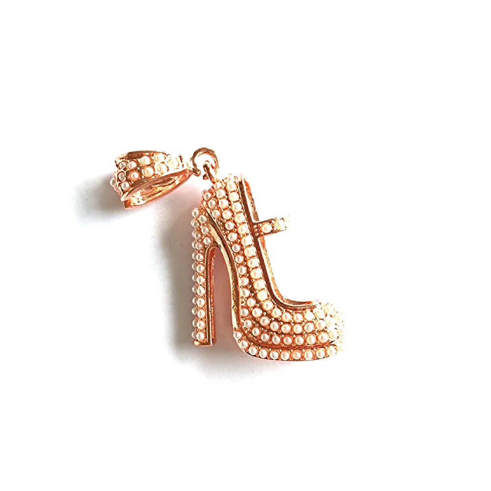 Metal color: Imitation Rhodium Plated - 1pc High Heel Shoe Charms for Women DIY Jewelry Accessories S9