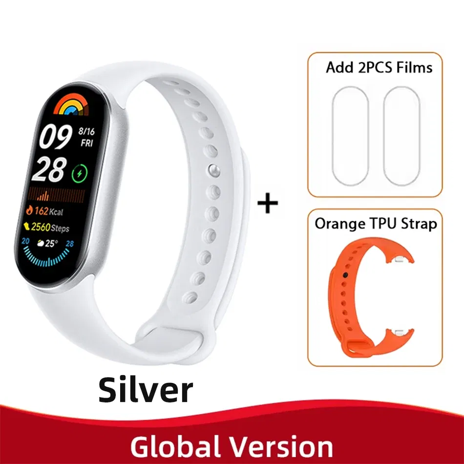 Color: Watermelon red, Ships From: CHINA - New! Global Version Xiaomi Band 9 Mi Smart Bracelet 9 Color AMOLED 1.62" Ultra 21 Days Battery Life Miband Wrist Watch Blood