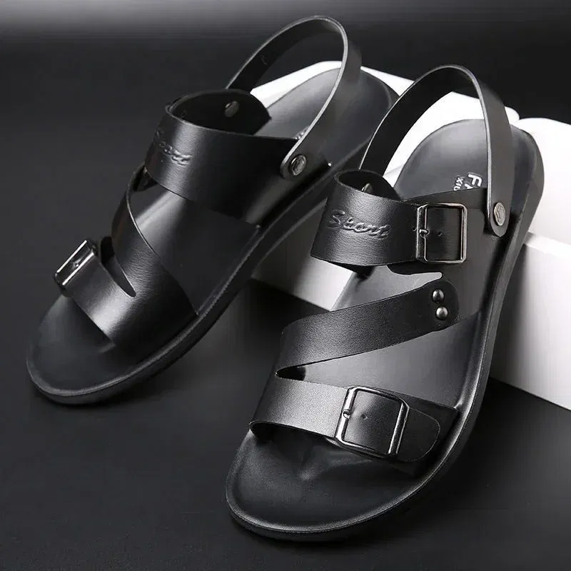 Color: Black, Shoe Size: 43 - Men's Sandals Wholesale Summer Soft soled Anti slip Beach Shoes Men's Large New Casual Beach Outwear Sandals