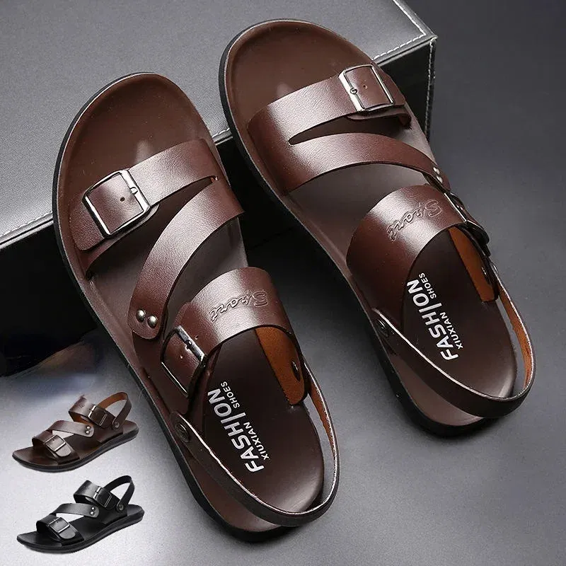 Color: Black, Shoe Size: 43 - Men's Sandals Wholesale Summer Soft soled Anti slip Beach Shoes Men's Large New Casual Beach Outwear Sandals