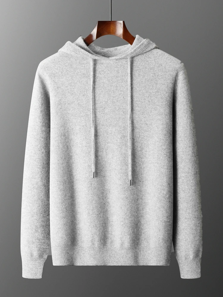 Color: WHITE, Size: M - Yoyoselect Men's 100% Cashmere  Luxury Sweater Hoodie Autumn Winter Thick Warm Hooded Pullover Casual Smart Jumpers Knitwear Top