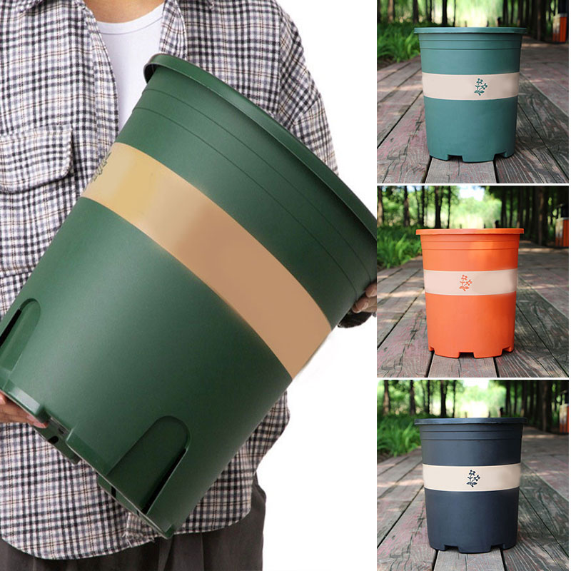Color: Orange - Large Round Short Flower Pot Control Root Rose Pot Planting Seedling Thickening Plastic Flower Gallon Pot or Tray Potted Plants