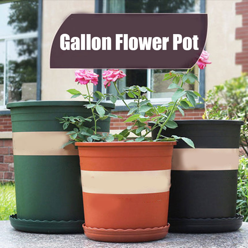 Color: Orange - Large Round Short Flower Pot Control Root Rose Pot Planting Seedling Thickening Plastic Flower Gallon Pot or Tray Potted Plants
