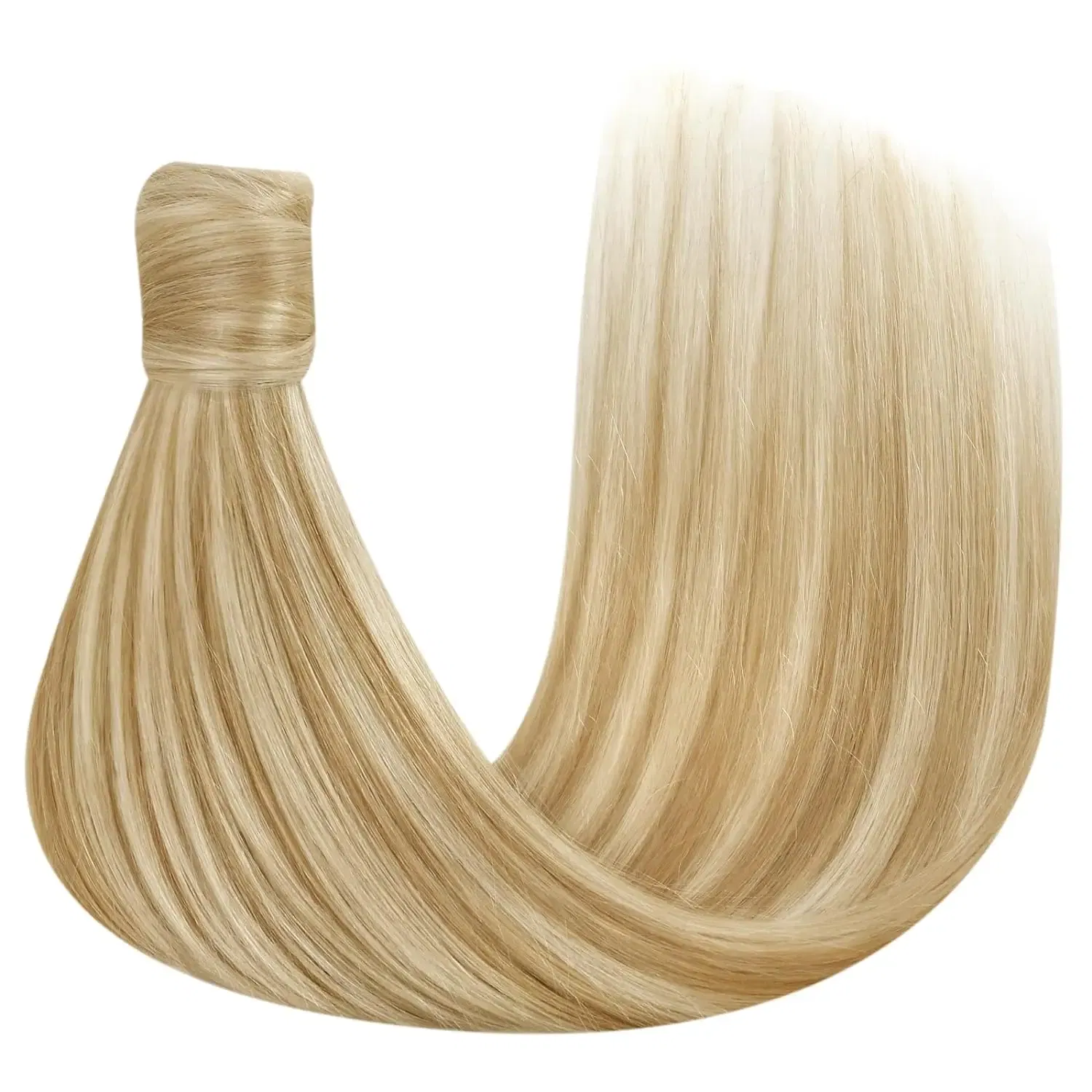 Color: T1B/Red, Life Span: 6 Months With Proper Care, Stretched Length: 22INCHES - VeSunny Human Hair Ponytail Light Blonde Mix Golden Blonde Real Hair Ponytail Extension Highlights Blonde Ponytail Hair 80g