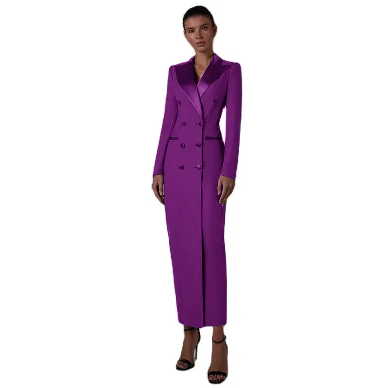 Color: PURPLE, Size: XXXL - Women's Suit Long Jacket One Piece Blazer Double Breasted Formal Tuxedo Party Dress кос?‚юм ?¶?µнский