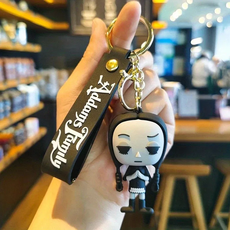 Color: Red, Ships From: CHINA - Cartoon Wednesday Addams Silicone Keychain Pendant Car Backpack Bag Keyring 3D Doll Unisex Women Men Gifts Key Chain