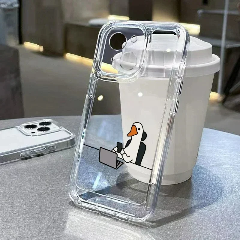 Color: black, Compatibility by Model: iPhone 16 Pro Max - Cute Duck Phone Case For iPhone 16 15 14 13 12 11 Pro Max XS X XR 7 8 Plus Mini SE 2020 2022 Mobile Funda Transparent
