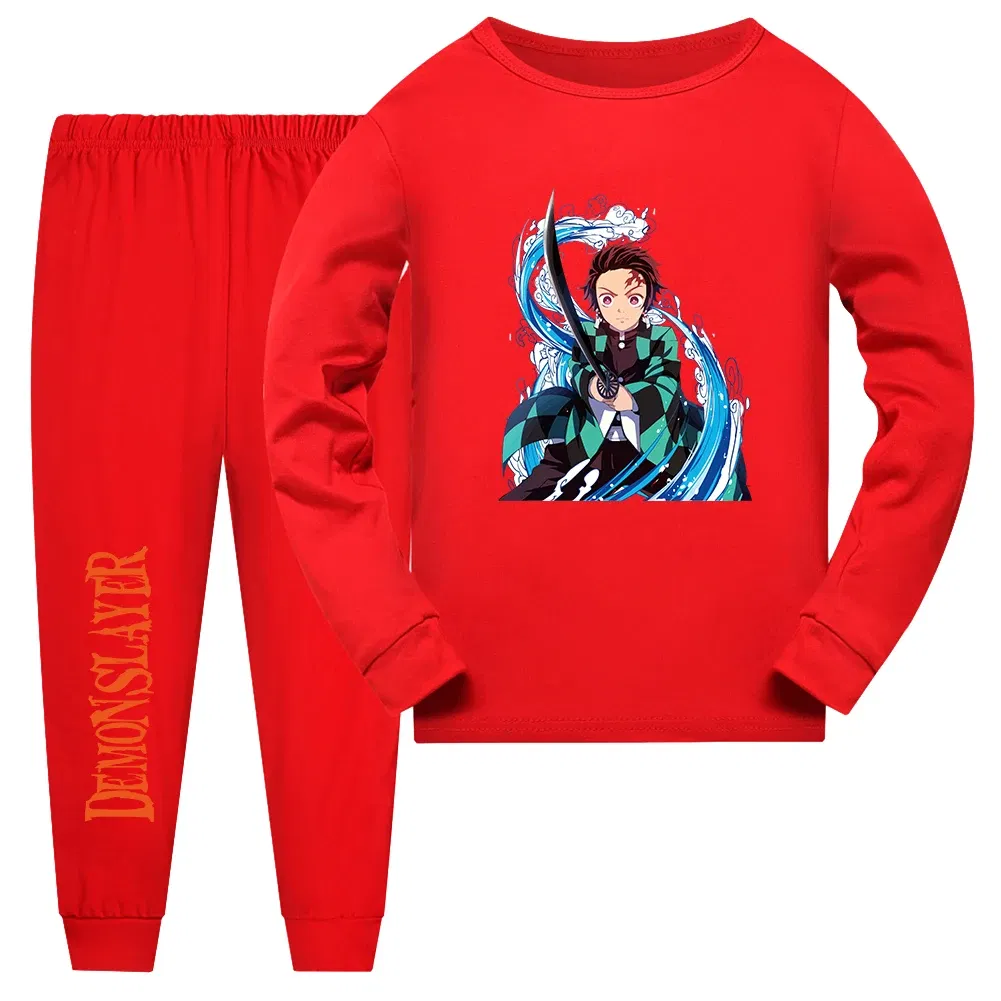 Color: black, Kid Size: 16 - Demon Slayer Sleepwear Kamado Tanjirou Kamado Nezuko Agatsuma Zenitsu Children's Homewear Suit Long-sleeve Two-piece Pajamas Set