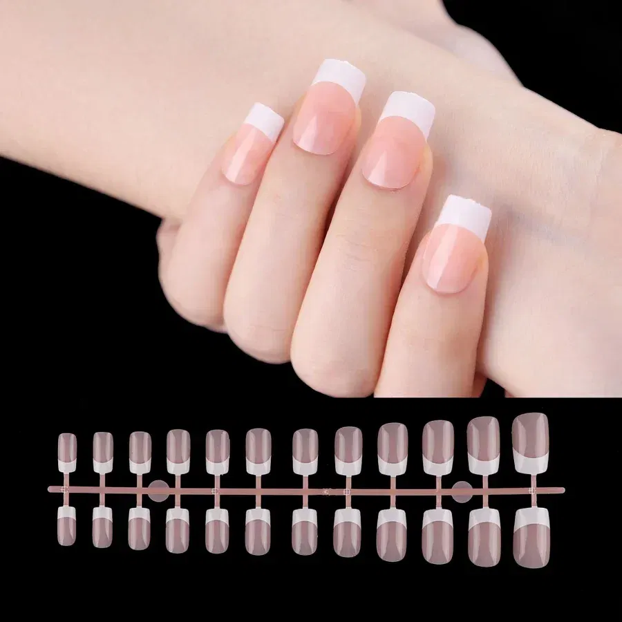 Color: Ivory - 24PCS Square Head Matte False Nails Ballet Detachable Full Cover Artificial Fingernails Frosted Press Glue on Fake Nail Tips