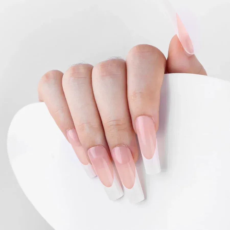 Color: Ivory - 24PCS Square Head Matte False Nails Ballet Detachable Full Cover Artificial Fingernails Frosted Press Glue on Fake Nail Tips