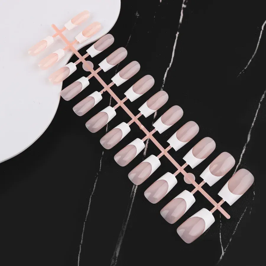 Color: Ivory - 24PCS Square Head Matte False Nails Ballet Detachable Full Cover Artificial Fingernails Frosted Press Glue on Fake Nail Tips
