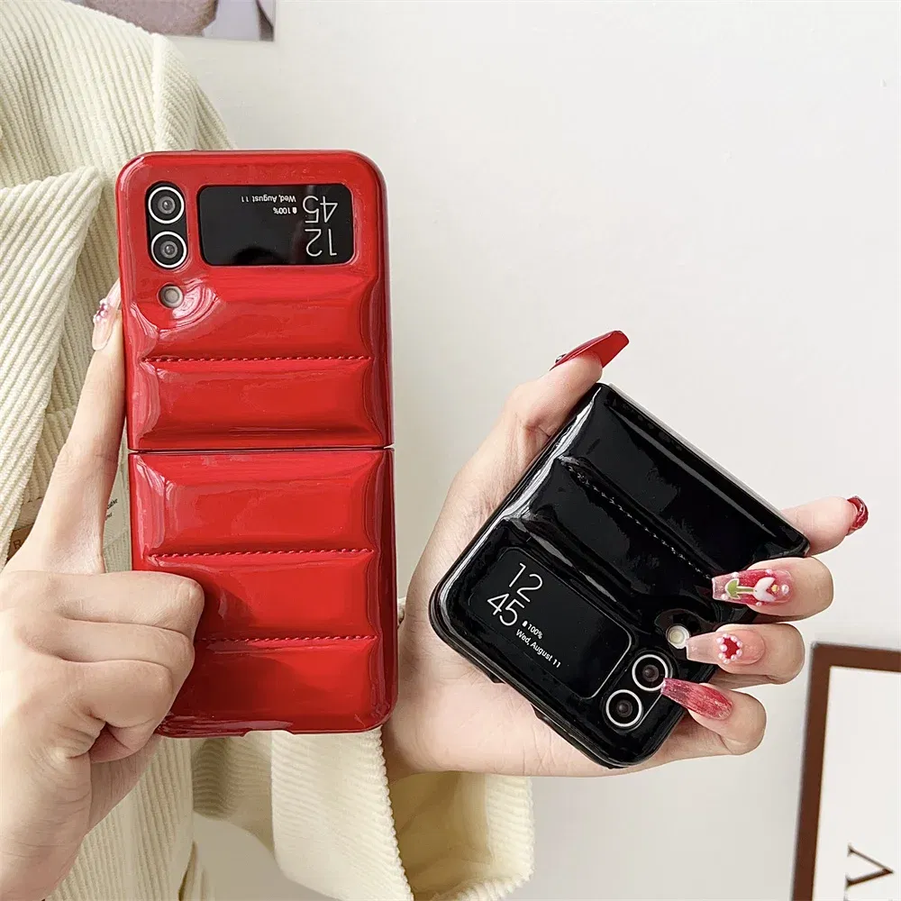 Material: Canvas, Color: Blue - for Samsung ZFlip5 Luxury Down Jacket Glossy Case for Samsung Galaxy Z Flip 5 4 3 flip4 Solid Color Plating Soft Silicone Cover