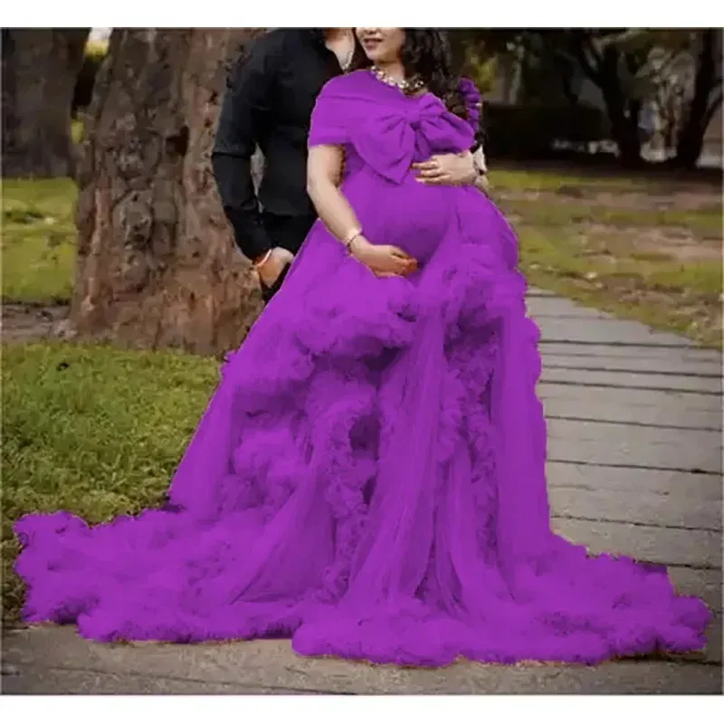 Color: PURPLE, Maternity Size: 8, Ships From: CHINA - BIG BOW Tulle Ruffle maternity dresses photoshoot baby shower п?»?°?‚ь?µ д?»я ?±?µр?µм?µнн?‹?… فس?§تي?† ?