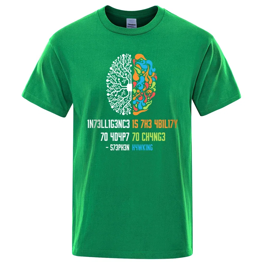 Color: Gold, Size: XL - Intelligence Is The Ability To Adapt To Change Tops Men Women Shirt Loose Clothing Loose Cotton Oversize Tshirt Hip Hop Tops