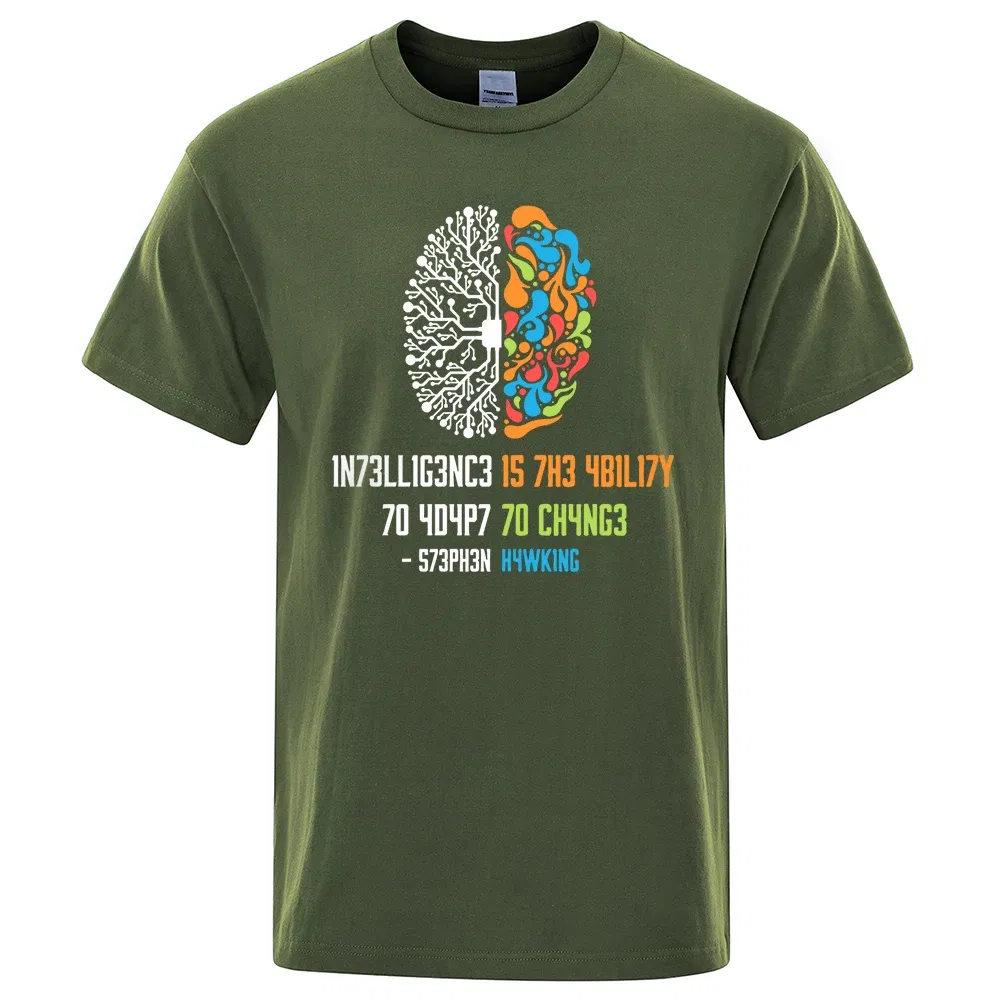 Color: Gold, Size: XL - Intelligence Is The Ability To Adapt To Change Tops Men Women Shirt Loose Clothing Loose Cotton Oversize Tshirt Hip Hop Tops