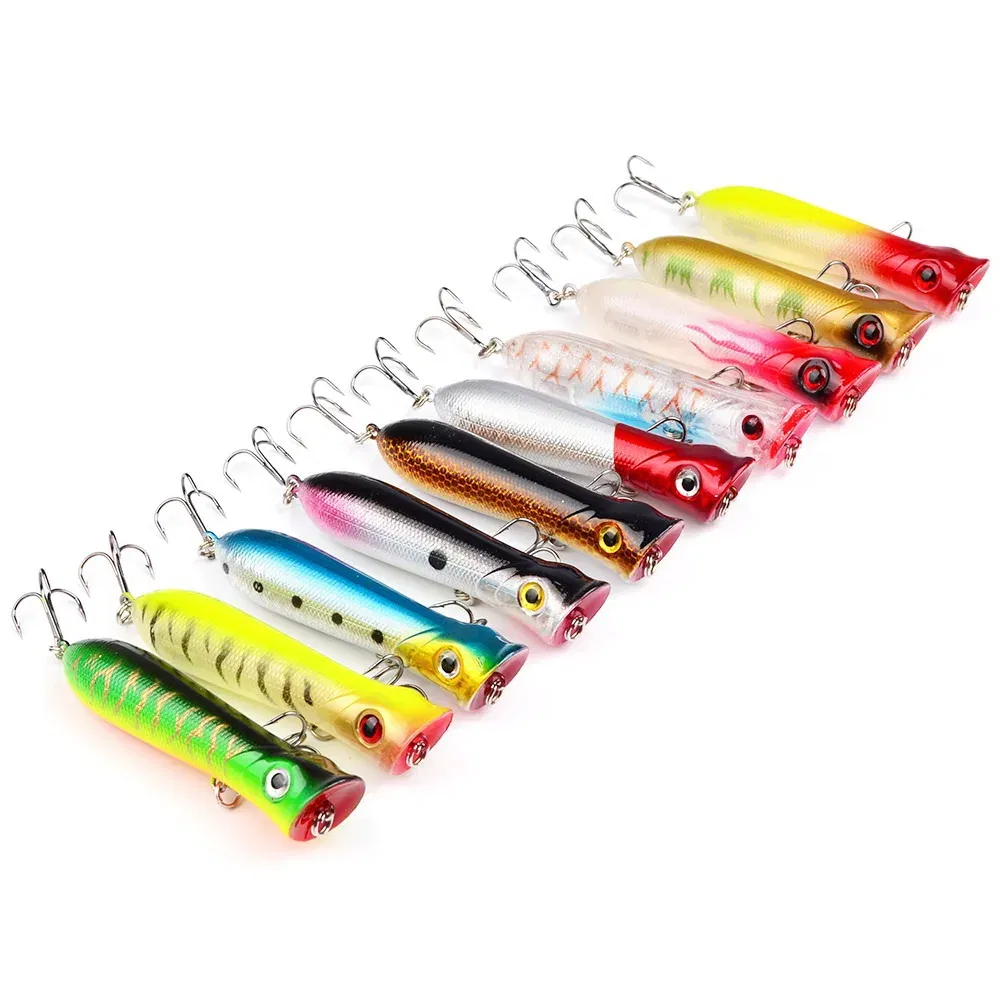 Color: black - 80mm 12g 6# Hook Popper Hard Bait Wobbler Fishing Lure Artificial Floating Trailer Ocean Fishing Bionic Carp Tackle Sea Fishing
