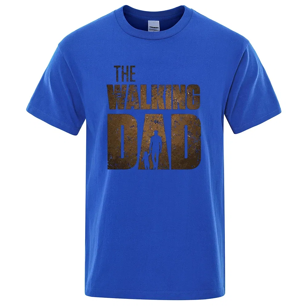 Color: Navy Blue, Size: M - The Walking Dad Funny Street Printed T-Shirts Men Fashion Summer Tshirt Loose Oversized Cotton Short Sleeves Casual Hip Hop Tees