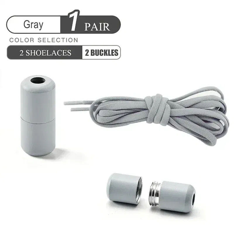 Color: GRAY, Length: 100cm - Elastic No Tie Shoelaces Semicircle Shoe Laces for Kids and Adult Sneakers Shoelace Quick Lazy Metal Lock Laces Shoes Strings