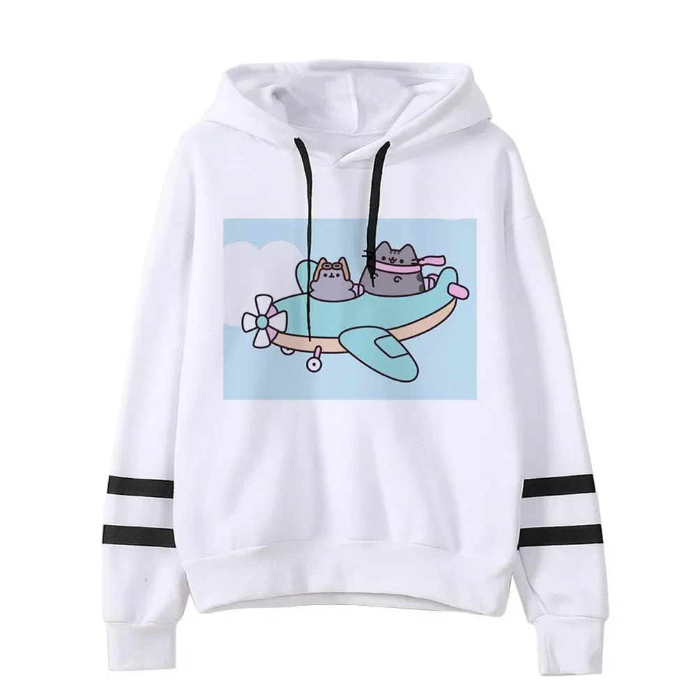 Color: Burgundy, Size: L - Women Ullzang Cute Cat Funny Cartoon Sweatshirt Pusheen Cat Kawaii Harajuku Korean Style Hoodies Graphic Fashion Hoody Female