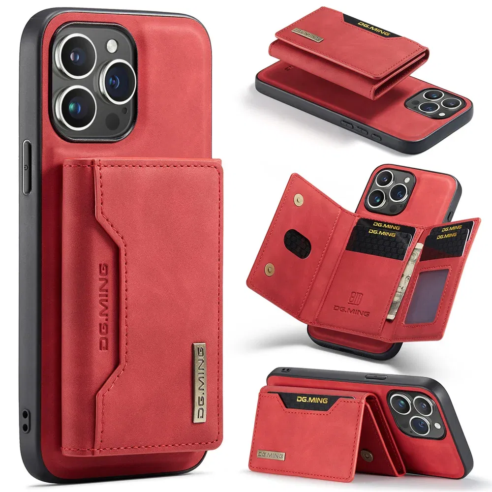 Color: Red, Material: Carbon Fiber - 2 In 1 Case For iPhone 16 15 14 13 12 11 Pro Max Plus XS Max XR 8 Plus SE 2022 Wallet Magnetic Leather Card Holder Pocket Cover