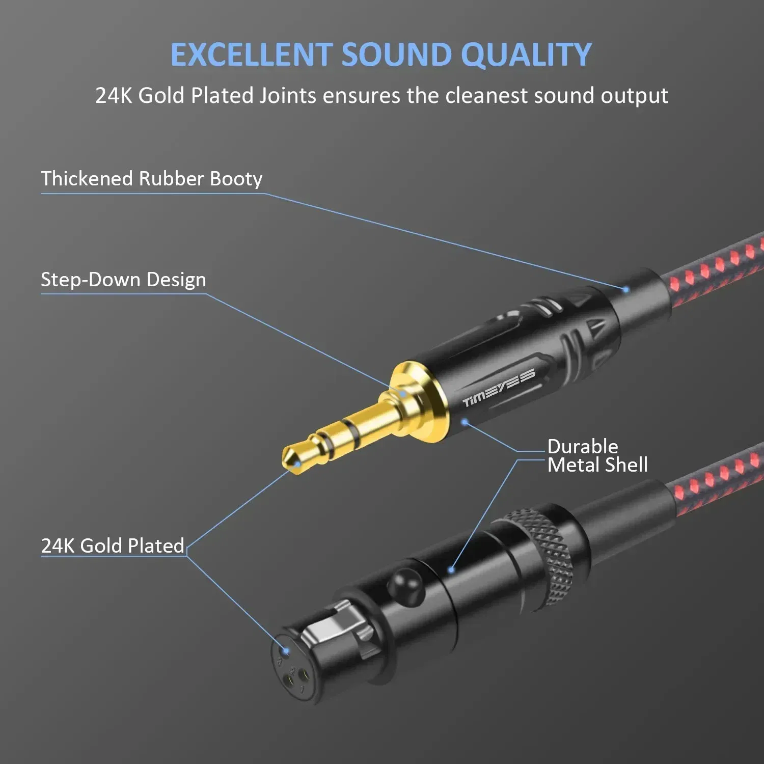 Color: Black, Length: 11m - TIMEYES 3.5mm To Mini XLR Female Stereo Audio Cable 1/8 Inch TRS To 3-pin Mini XLR Female Headphones Audio Cable
