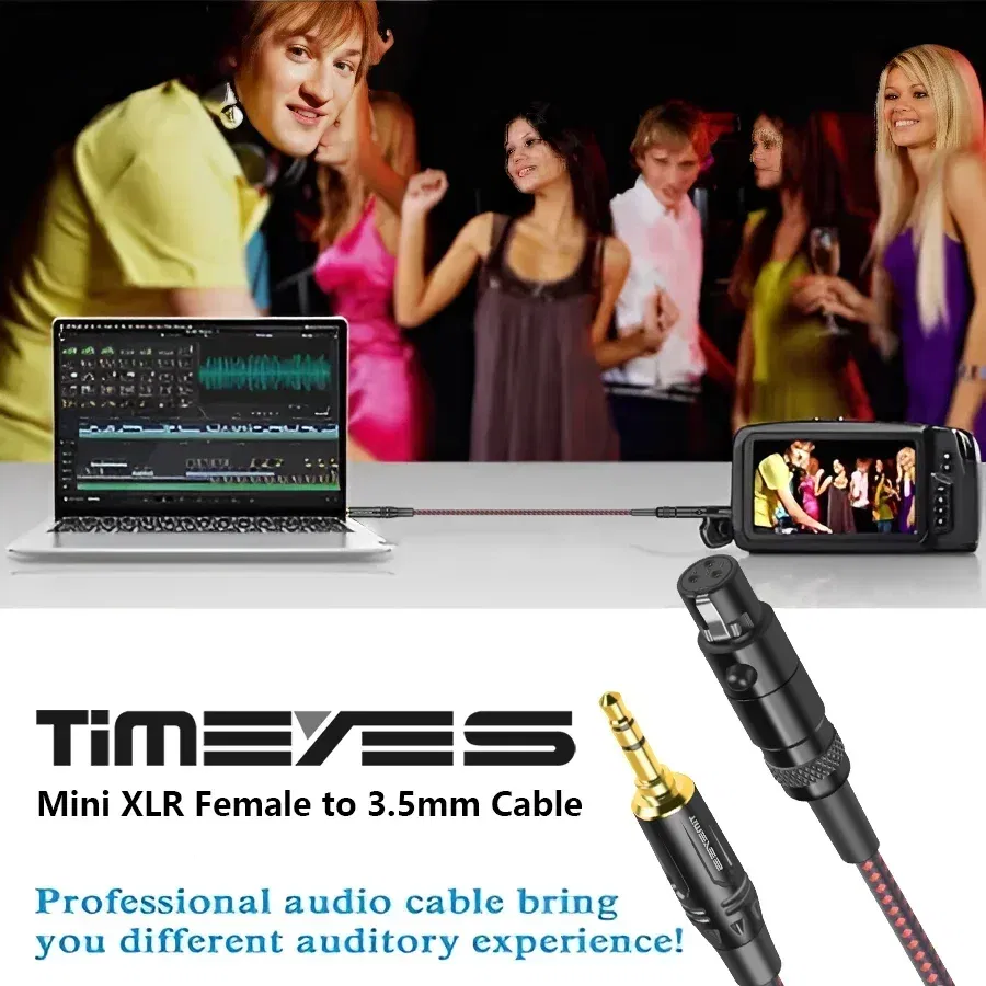 Color: Black, Length: 11m - TIMEYES 3.5mm To Mini XLR Female Stereo Audio Cable 1/8 Inch TRS To 3-pin Mini XLR Female Headphones Audio Cable