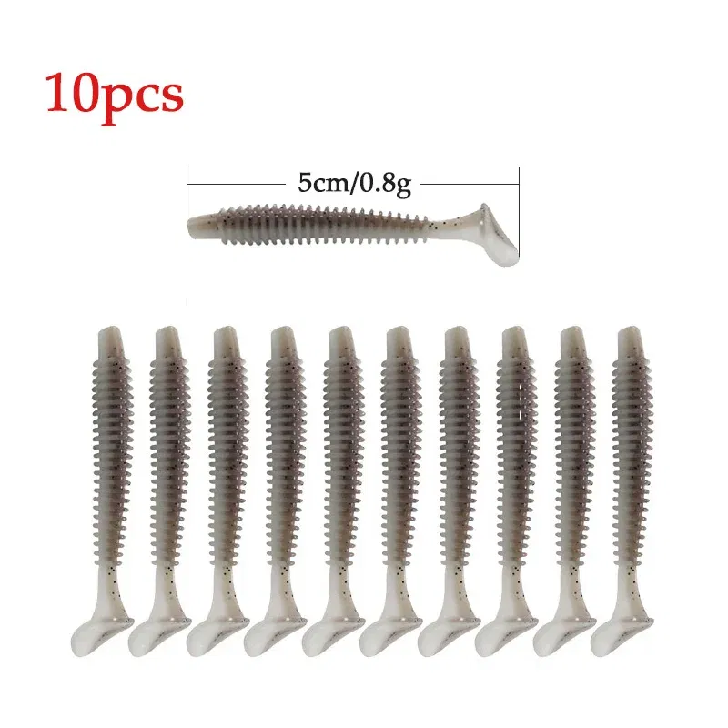 Color: Red, Size: 55mm - 10pcs/lot Fishing Lure 50mm 0.8g Soft Rubber Bait Jig Wobbler Soft Worm Carp Fishing Bait Artificial Silicone Swimbait