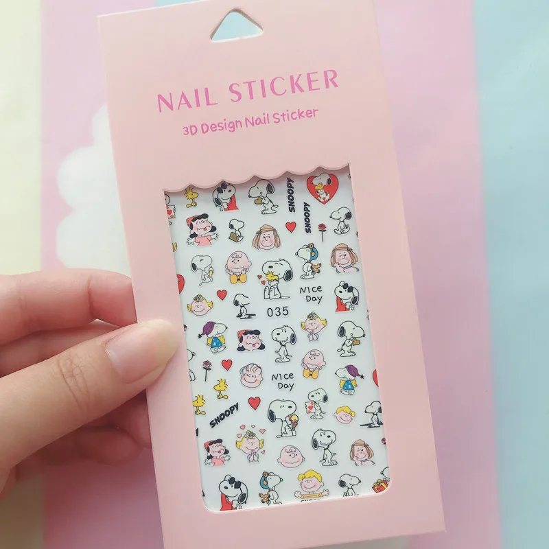 Color: Fuchsia - 1PCS Hello Kitty 3D Nail Stickers Press on Nails Mickey Mouse Donald Duck Stitch Cartoon Stickers Nail Art Decoration