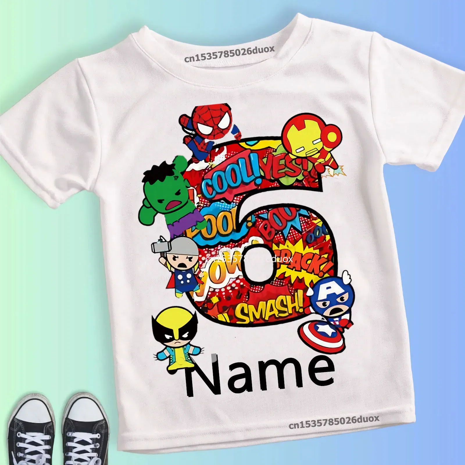 Color: SKY BLUE, Kid Size: 5T - Summer 2024 3 4 5 6 7 8 9 Marvel SuperHero Birthday Girl Short Sleeved T-shirt The Avengers Personalize Name Birthday Boy Shirt