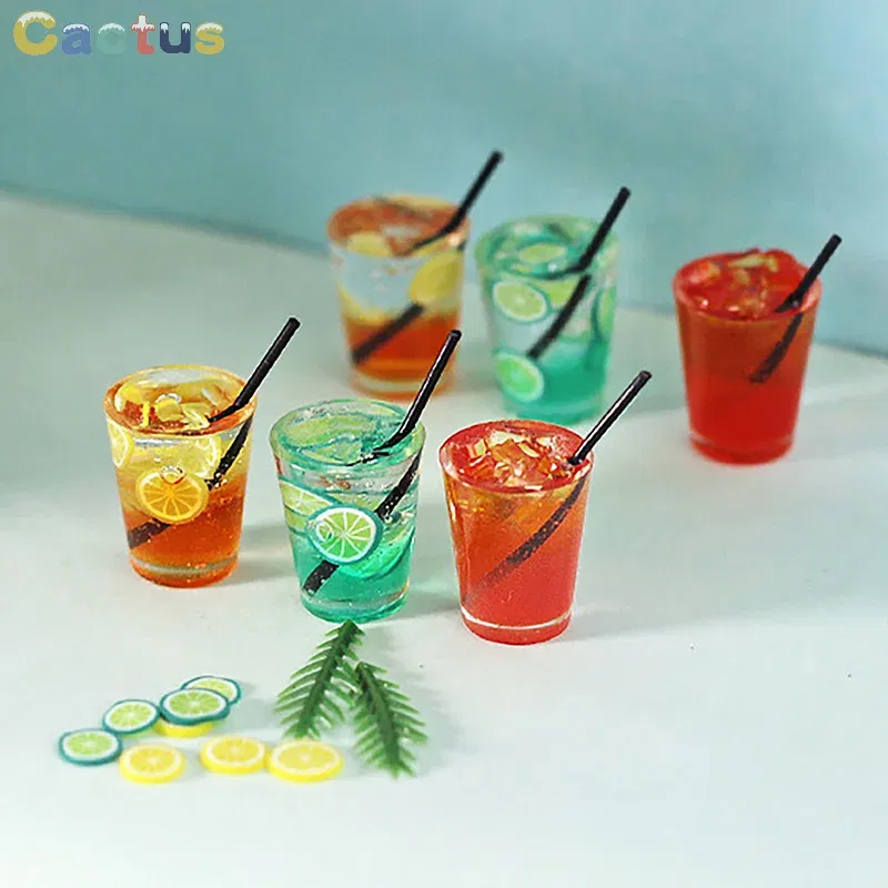 Color: Dark Khaki - Miniature Toy Cocktail Drinks Doll Toys Dollhouse Accessories Miniature Items For 1:6/1:12 Doll House Kitchen Ornaments